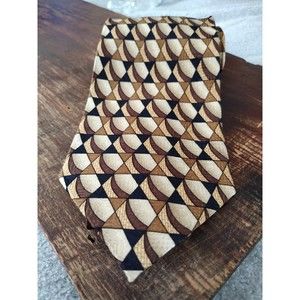 100% Silk Necktie Formal Men Geometric Tie Vintage Louis Roth Mens Brown Cream